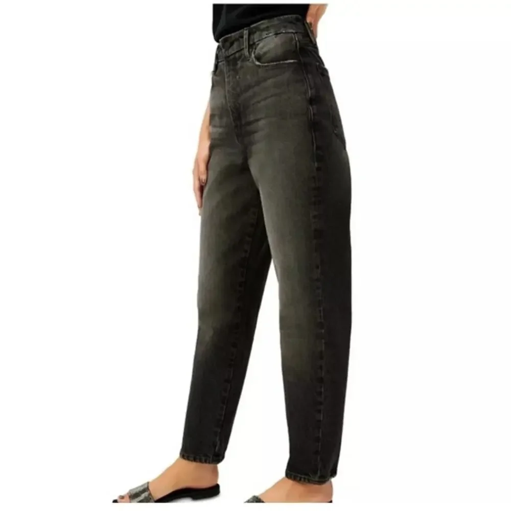 NWT Good American Good Mom Tapered Leg Jeans Women's Size 6 / 28 Black Distress